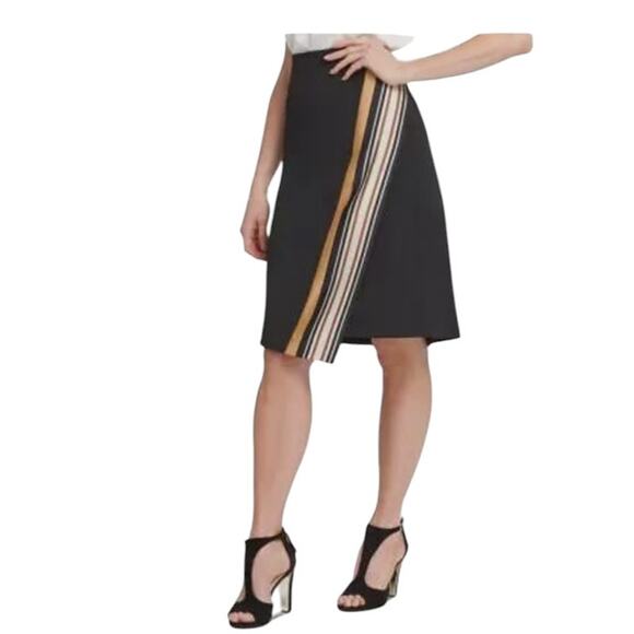 DKNY Black And Gold Asymmetrical Border-Print Wrap Skirt Size 2 NWT - Picture 1 of 7